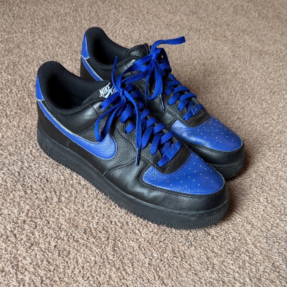 Nike Men’s Black and Blue Air Force 1 Custom Sneakers